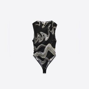 ZARA Black and Gray Swirl Bodysuit Size M NWT
